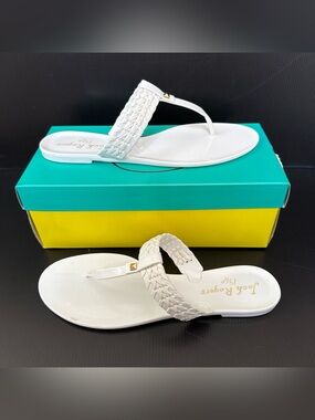 Pre-Owned Jack Rogers White Tinsley Jelly Flat Thong Sandal Women’s Size 10